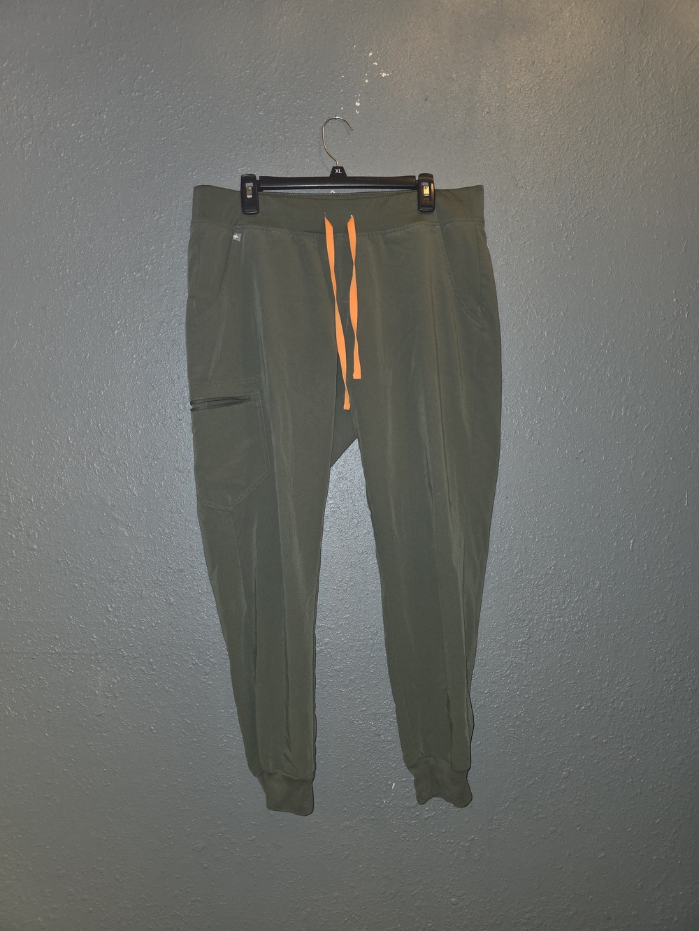 FIGS Olive Green Scrub Pants with Orange Drawstring